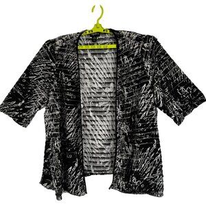 Maggie Barnes Womens Ruffled Whimsigoth Black White Liquid Knit Cardigan 3X